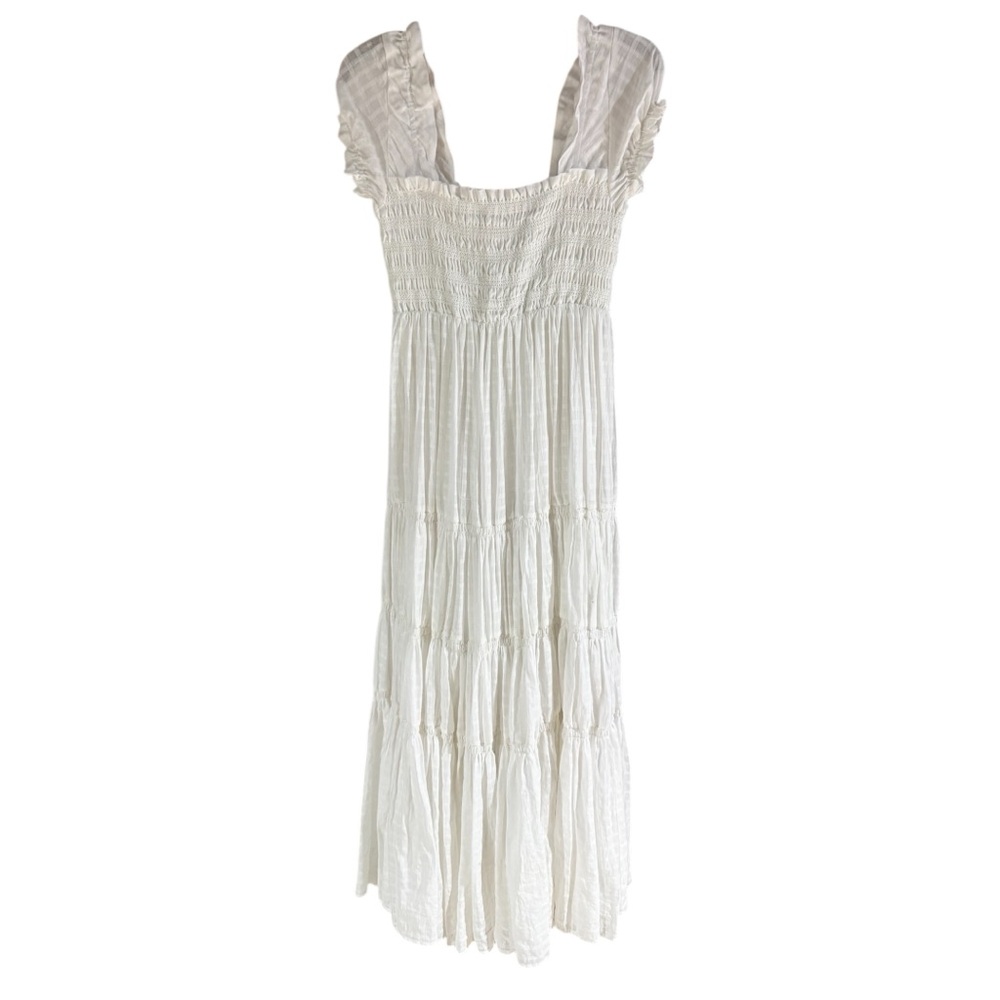 Mable REMINGTON SMOCKING MAXI DRESS White Size Medium Bridal Windowpane